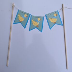 NEW Handmade Yellow Duck Blue Banner Cake Topper